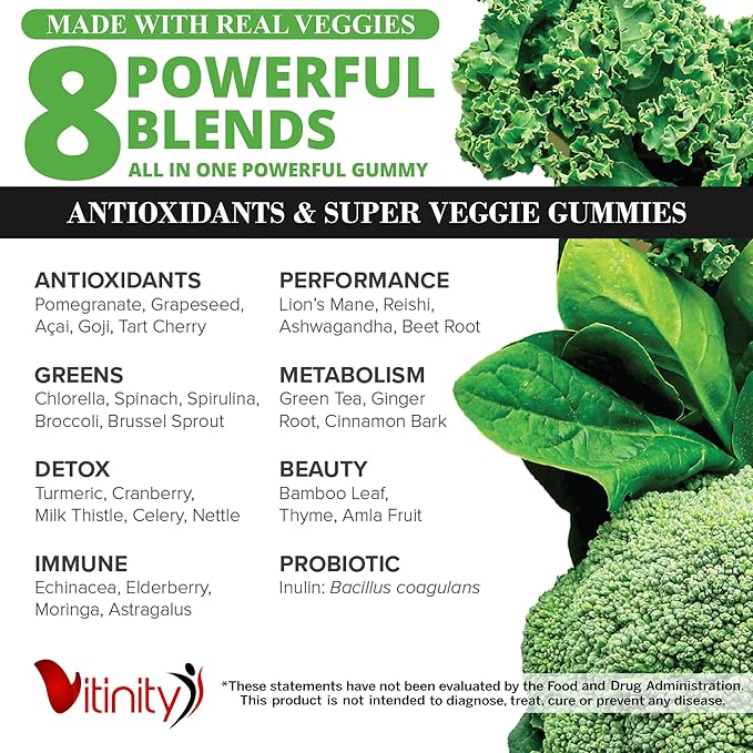 Veggies Supplement-Made with Real Super Veggies Gummies(120 Chews),30 Chews),30 Veggies,Herbs,Fruit (60 Day)