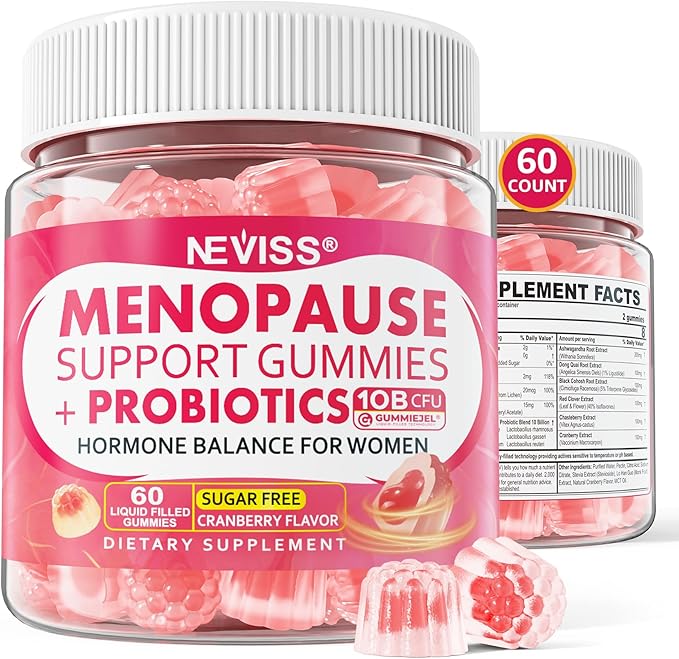 Sugar Free Menopause Supplement Filled Gummies for Women, Menopause Probiotics Hormone Balance Gummies with Ashwagandha, Dong Quai & Black Cohosh for Hot Flashes, Night Sweats, Mood Swings, Gut Health