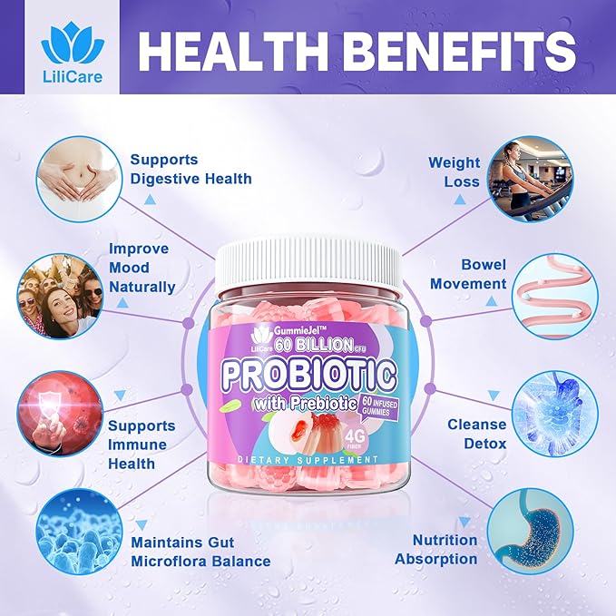 2Pack Probiotic + Prebiotics Gummies Sugar 60 Billion 11 Strains