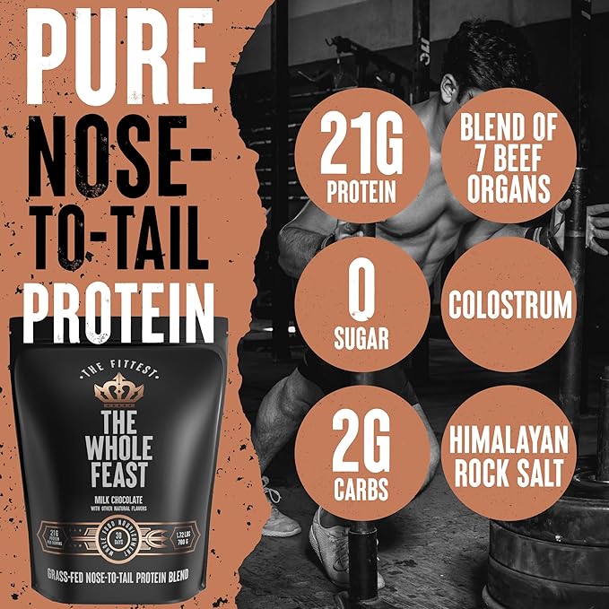 The Fittest Whole Feast Beef Protein Powder 14g Collagen, 21g Total