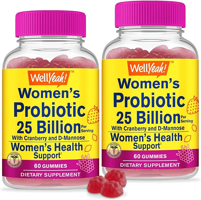 25 Billion Probiotics for Women Cranberry and D-Mannose Gummies (2 Pack) - Vaginal and Gut Health, Digestive Support, and Feminine Health - Womens Probiotic with 12 Strains - 60 Gummies