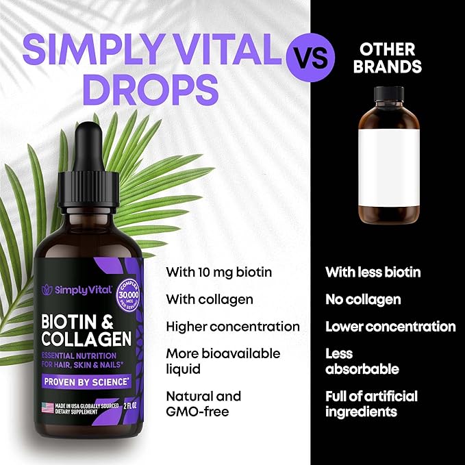 SIMPLY VITAL Liquid Collagen & Biotin 10000 mcg 20000 mcg 99% Absorption