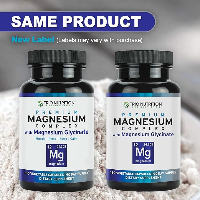 Trio Nutrition Magnesium Complex 90 Day Supply 420 mg | Natural Calm, Relax, Stress Relief, and Muscle Recovery |Magnesium Glycinate Supplement with Vitamin B6 for Rapid Absorption*