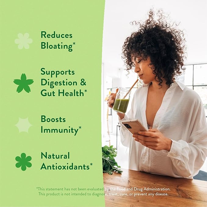 360 Nutrition Super Greens Powder with Probiotics & Digestive Enzymes, Sugar & Gluten Free, Plant-Based Superfood for Gut Health, Immunity - 6.35 oz