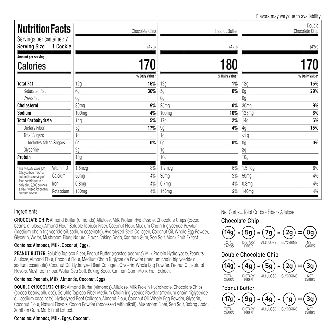 Wonderslim Protein Cookie, Variety Pack, Keto friendly, Low Carb, Gluten Free (7ct)