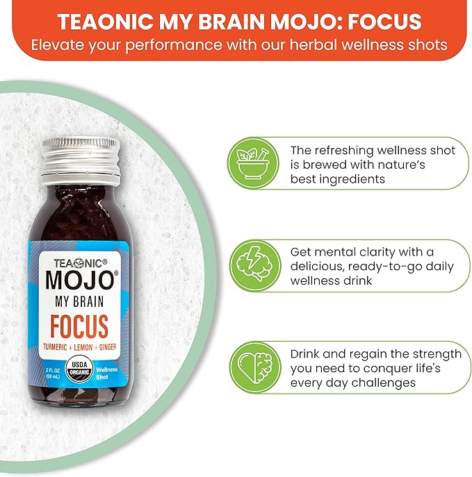TEAONIC My Brain Mojo: Focus Wellness Shots 12 Bottles 2 Fl