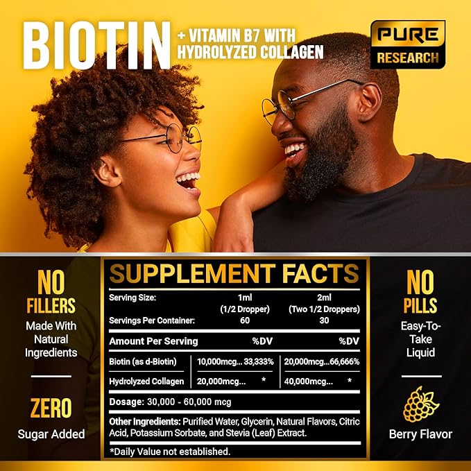 PURE RESEARCH Liquid Biotin & Collagen 60,000mcg - 2oz
