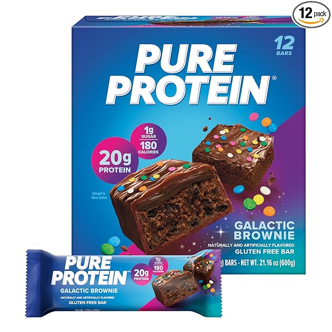 Pure Protein Galactic Brownie Bars - 12 Count Box | 20g High Protein, Gluten-Free, On-the-Go Snack | Ideal Pre & Post-Workout Fuel | Low Sugar, Great Taste!
