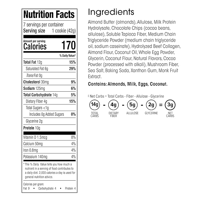 Wonderslim Protein Cookie, Double Chocolate, Keto friendly, Low Carb, Gluten Free (7ct)