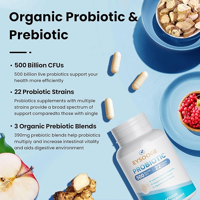 Probiotics for Women and Men, 500 Billion CFU, 22 Strains + Organic Prebiotics, Daily Probiotics for Digestive, Immune, & Gut Health - 90 Capsules