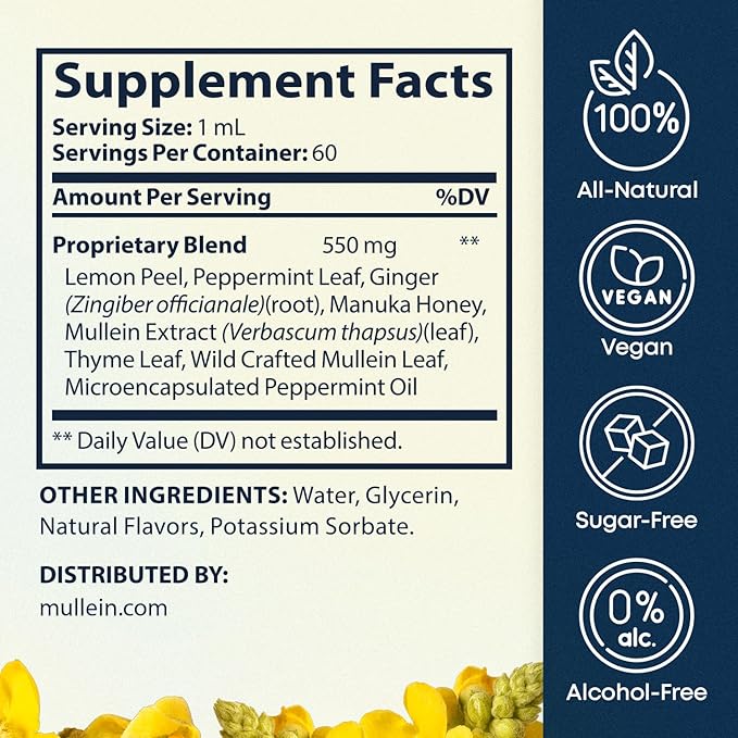 BREATHE 8-IN-1 Mullein Drops For Lungs Detox & Lung Cleanse | Peppermint, Thyme & Mullein Leaf Extract For Lungs | Lung Support Supplement For Breathing & Respiratory System- 2 fl.oz, 1 Month Supply