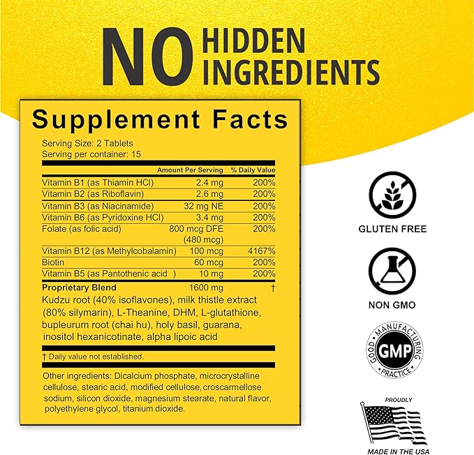 Anti Drink Support Supplement-15+Key Ingredients for Craving Support,Liver Health,Kudzu, Milk Thistle,Holy Basil,DHM,All Natural Cleanse,Gradual Reduction,Nutrient Replenisher Tablets(60 Days)