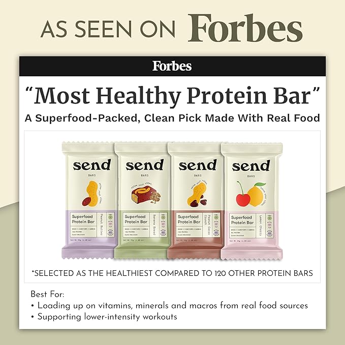 Send Bars Plant-Based Vegan Healthy Protein Bars, With Greens (Peanut Butter, 8 Bars) – Increase Your Focus, Tolerance For Stress & Physical Output With Organic Ingredients