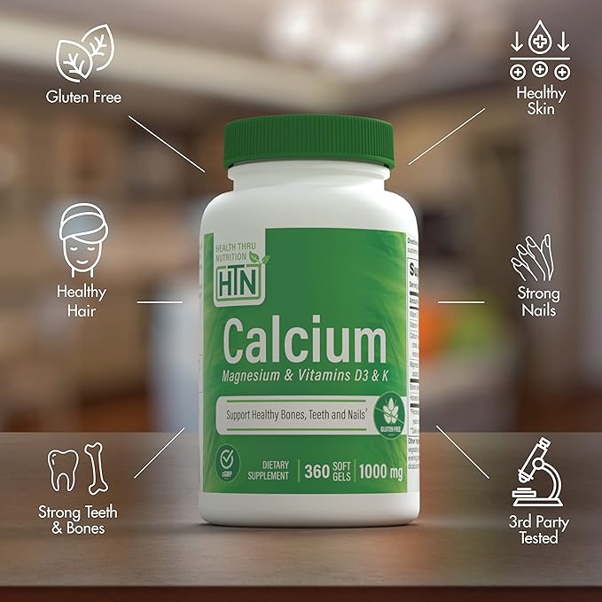 Health Thru Nutrition Calcium 1000mg and 400mg with D3 & 360 Softgels (4 Month