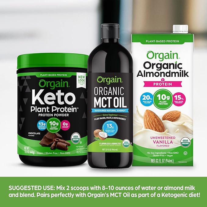 Orgain Organic Keto Vegan Protein Powder, Chocolate 10g Plant 0g Sugar*, 0.97lb