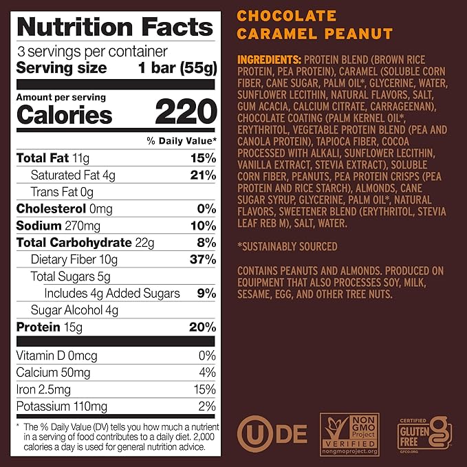 No Cow Vegan Protein Snack Bar Variety Pack, High Protein & 10g Fiber, Low Sugar, Gluten-Free, Dairy-Free, For On-the-Go Nutrition & Post-Workout (Cookies ‘n Cream, Chocolate Caramel Peanut, 6 Count)