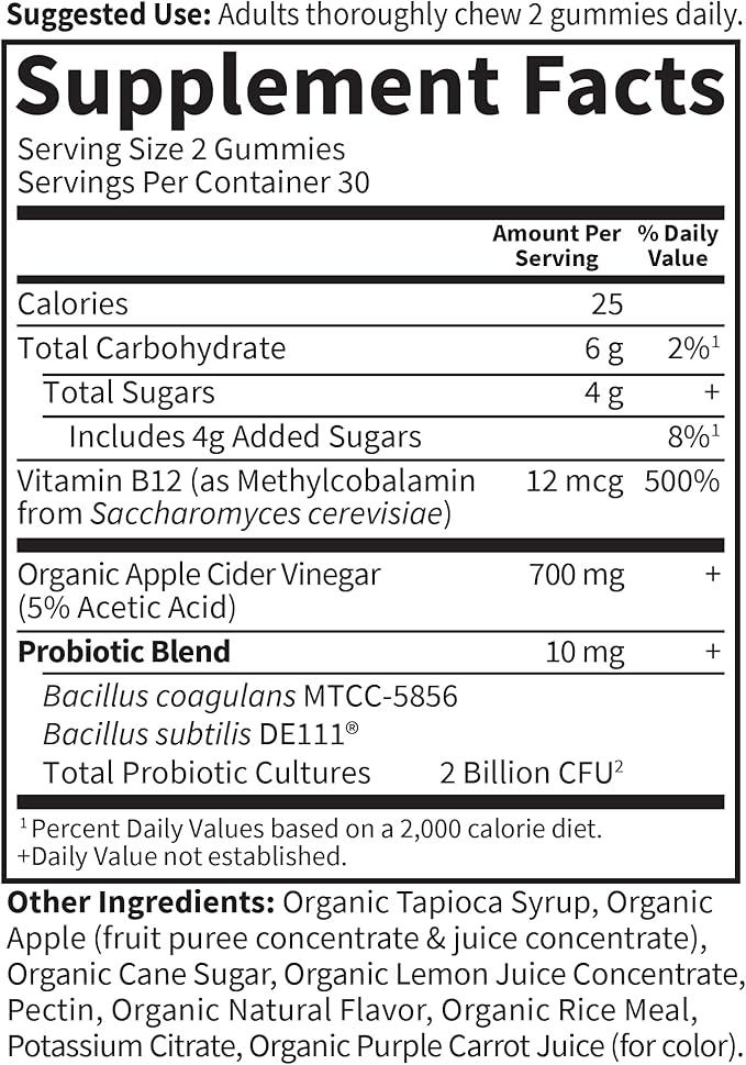 Garden of Life Apple Cider Vinegar 2 Billion B12-60 Vegan,