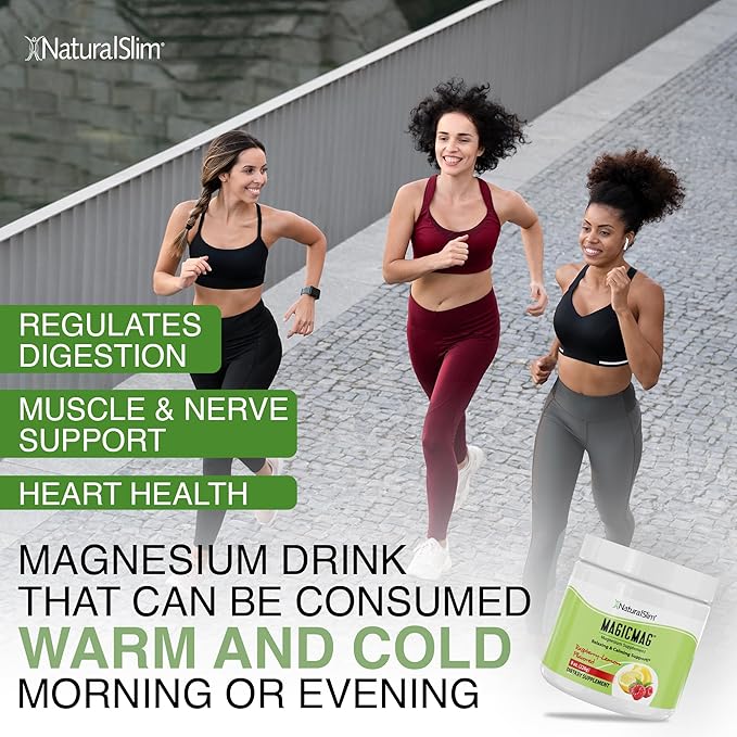 NaturalSlim Magicmag Pure Magnesium Citrate Powder Stress, Constipation, Muscle, Heart Health, and Sleep Support | Raspberry Lemon Magnesium Supplement - 8oz Drink Mix (2 Pack)