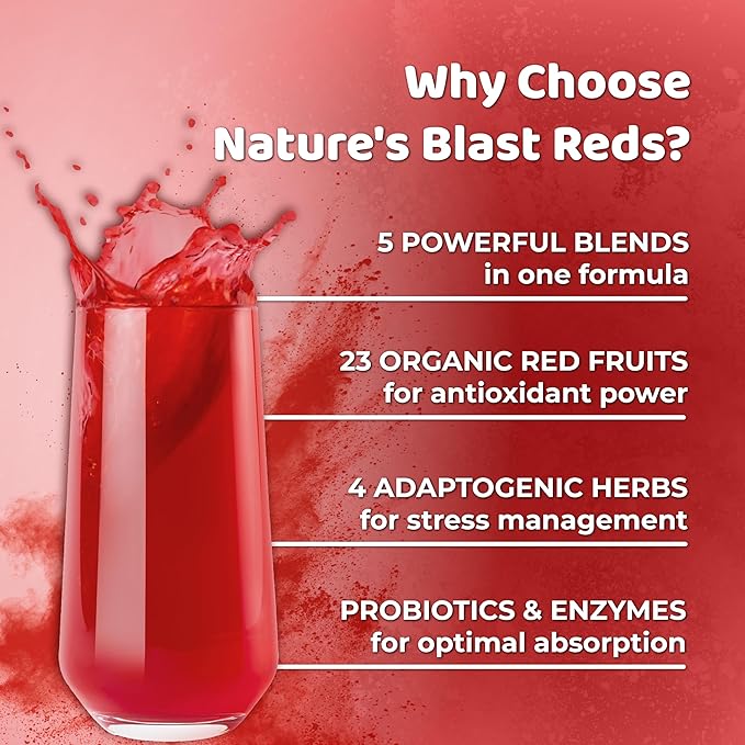 Reds - Metabolism and Energy Superfood Powder with 23 Red Fruits, 4 Adaptogens, Probiotics & Enzymes - Vegan Antioxidant Blend, 1 Bottle