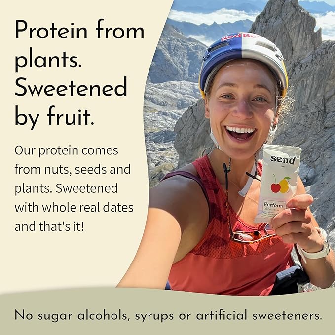 Send Bars Plant-Based Vegan Healthy Protein Bars, With Greens (The Full Send Variety Box, 8 Bars) – Lemon Cherry (x2), Peanut Butter (x2), Banana Bread (x2), Peanut Cacao Crunch (x2)