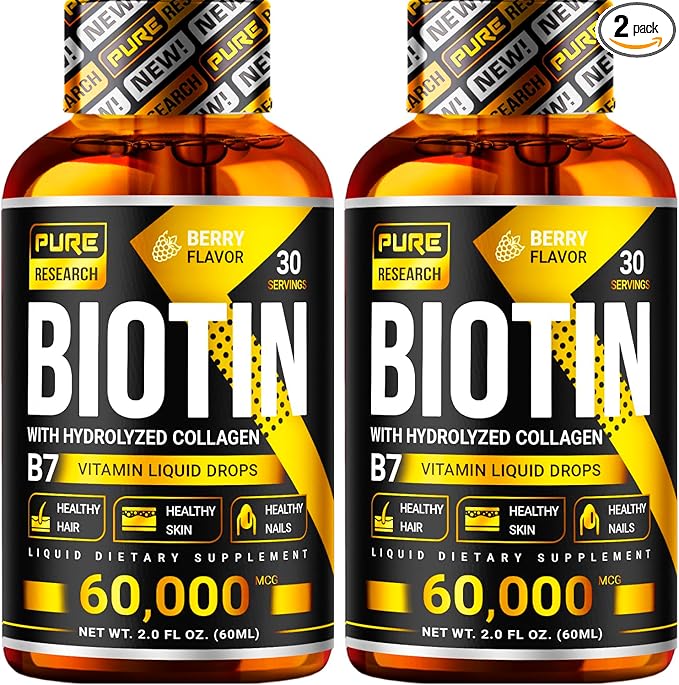 PURE RESEARCH Biotin & Collagen 60,000mcg (4Fl Oz)