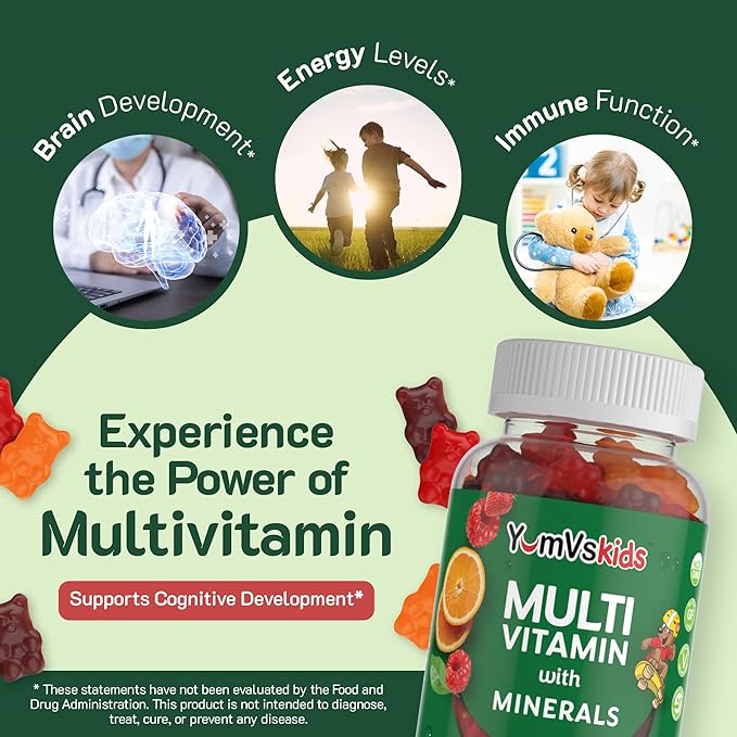 YumVs Kids Multivitamin Gummies 12 Minerals D3 E B6 B12 B12 - (120 Count)