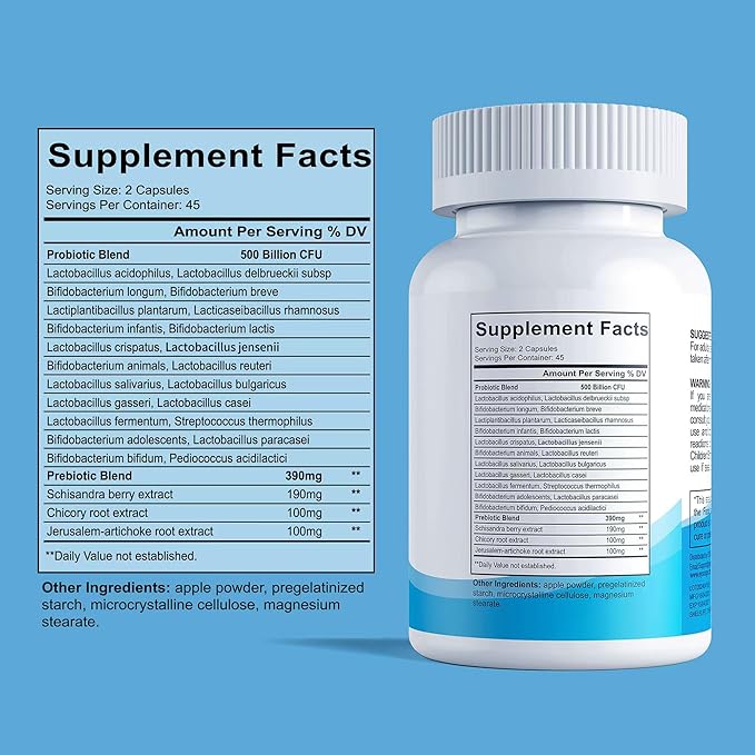 Probiotics for Women and Men, 500 Billion CFU, 22 Strains + Organic Prebiotics, Daily Probiotics for Digestive, Immune, & Gut Health - 90 Capsules