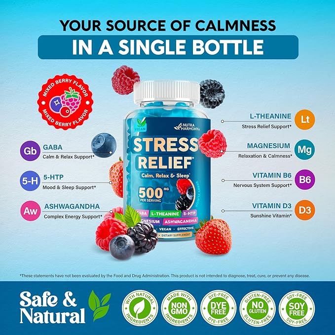 Stress Relief Supplement Gummies 500 mg 5-HTP | 60 Gummy