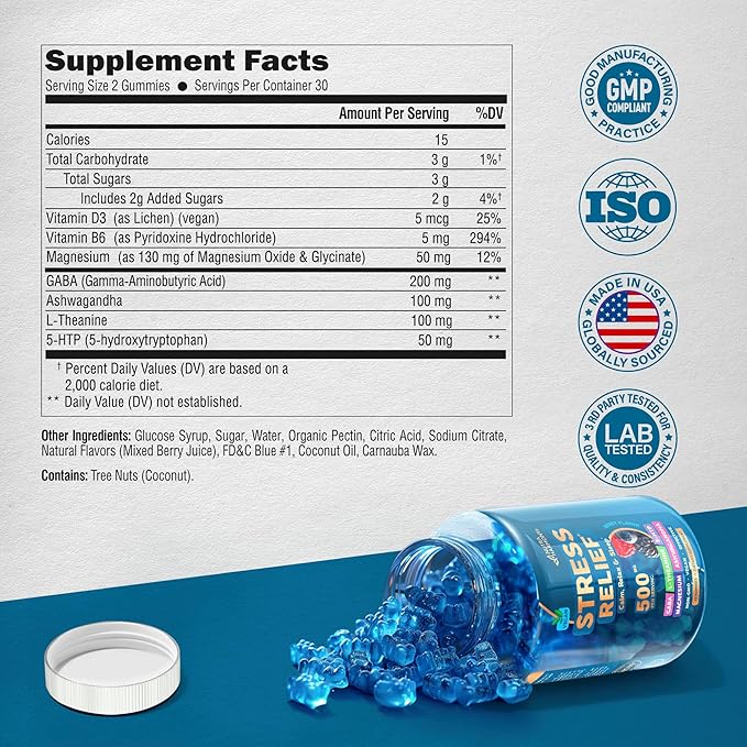 Stress Relief Supplement Gummies 500 mg 5-HTP | 60 Gummy