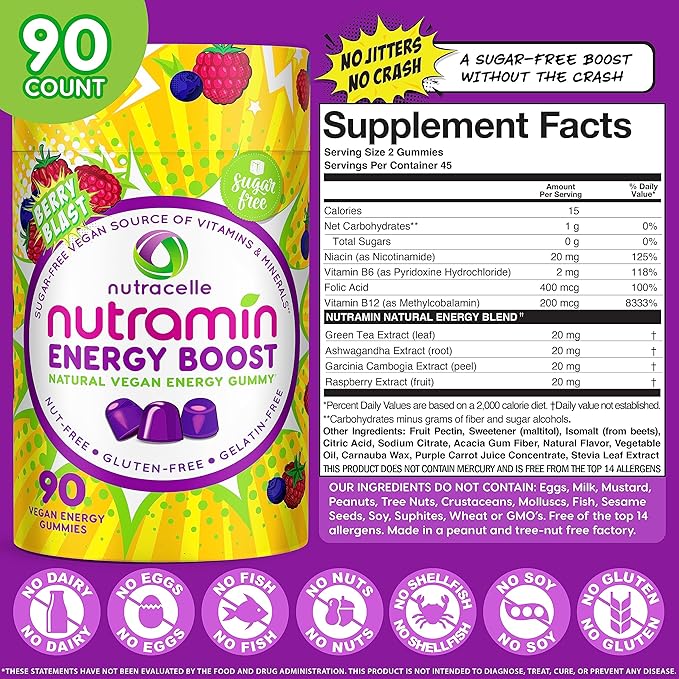 NUTRAMIN Energy Boost Vitamin Gummy B12, Green 90 ct