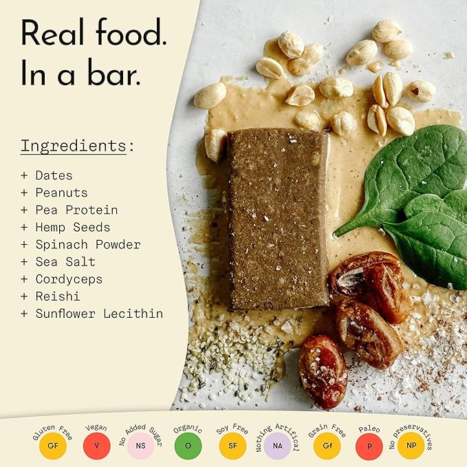 Send Bars Plant-Based Vegan Healthy Protein Bars, With Greens (Peanut Butter, 8 Bars) – Increase Your Focus, Tolerance For Stress & Physical Output With Organic Ingredients