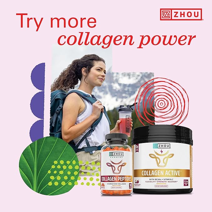 Zhou Collagen Peptides Hydrolyzed Protein Powder Non-GMO,18 Ounce