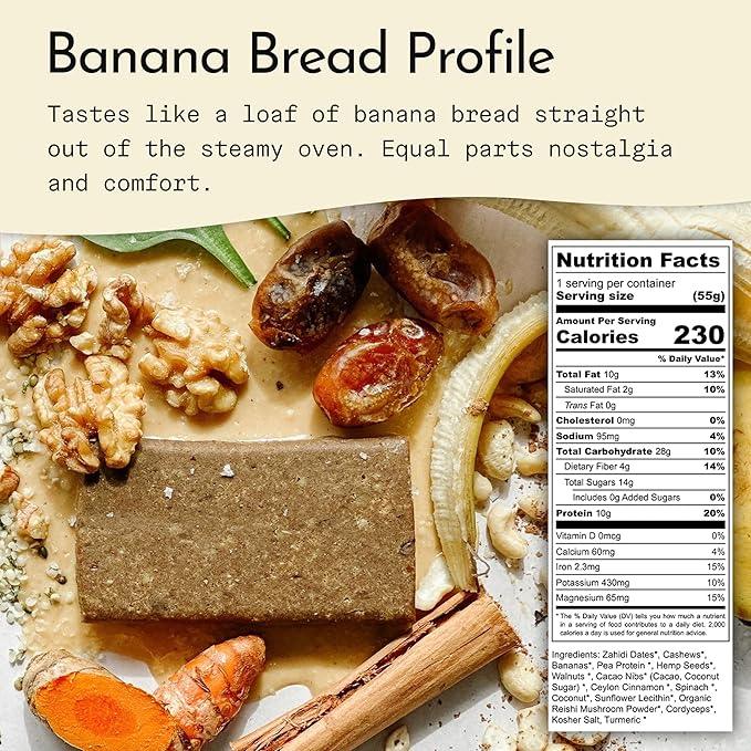 Send Bars Plant-Based Vegan Healthy Protein Bars, With Greens (Banana Bread, 8 Bars) – Increase Your Focus, Tolerance For Stress & Physical Output With Organic Ingredients