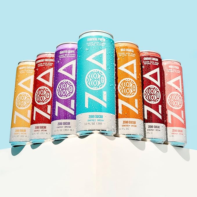 ZOA Zero Sugar Energy Drinks, Wild Orange - Sugar Free with Electrolytes, Healthy Vitamin C, Amino Acids, Essential B-Vitamins, and Caffeine from Green Tea - 16 Fl Oz (12-Pack)