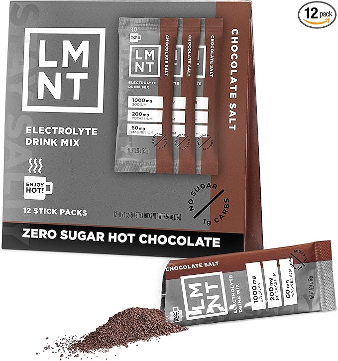 LMNT Zero Sugar Hot Chocolate or Coffee Mixer - Chocolate Salt | Drink Mix | 12-Count