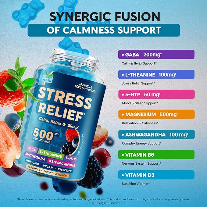 Stress Relief Supplement Gummies 500 mg 5-HTP | 60 Gummy