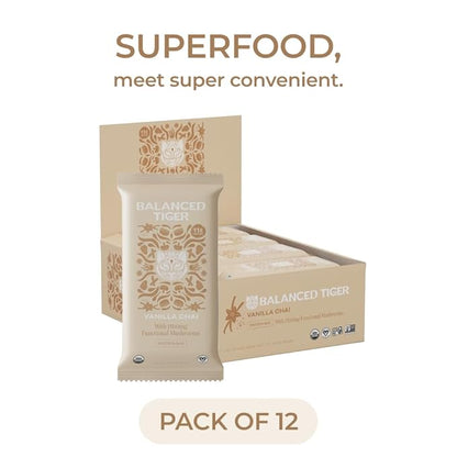 Organic Functional Mushroom Vegan Protein Bars | Made in USA | Full Dose (1500mg) Lions Mane, Chaga, Reishi & Cordyceps Bars | Plant Protein Bars w/Adaptogens & Superfoods | Vanilla Chai Flavor