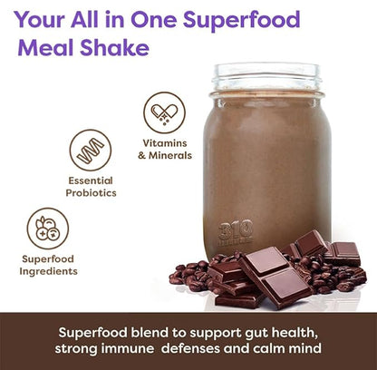 310 Nutrition All-In-One Meal Replacement Shake - Fiber-Rich Superfood Blend with Natural Sweeteners - Low Carb, Keto & Paleo Friendly, Gluten-Free, 26 Essential Vitamins & Minerals, Mocha, 28 Servings