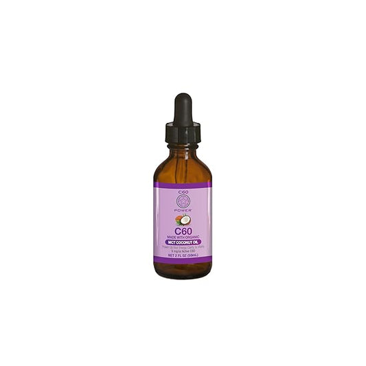 C60 Power - MCT 2-oz.- Organic MCT Coconut Oil, 2 Fl Oz, 99.99% Pure Carbon Fullerenes, Lift Oxidative Burden, Optimize Mitochondrial Function
