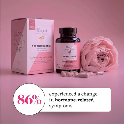 Winged Wellness Balanced Babe | Hormone Balance & Estrogen Detox for Women | PMS Bloating, Cramps, Mood Swings & Hormonal Acne | 100mg DIM, 100mg Calcium D-Glucarate & 6 Added Nutrients | 60ct
