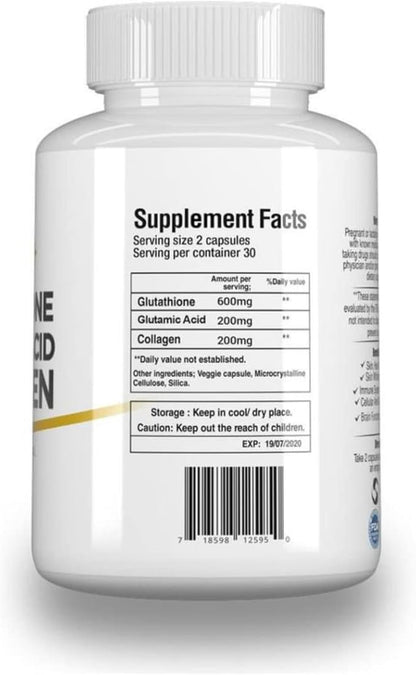 Young+ Glutathione, Glutamic Acid and Collagen. 1000mg, 60 60 Capsules