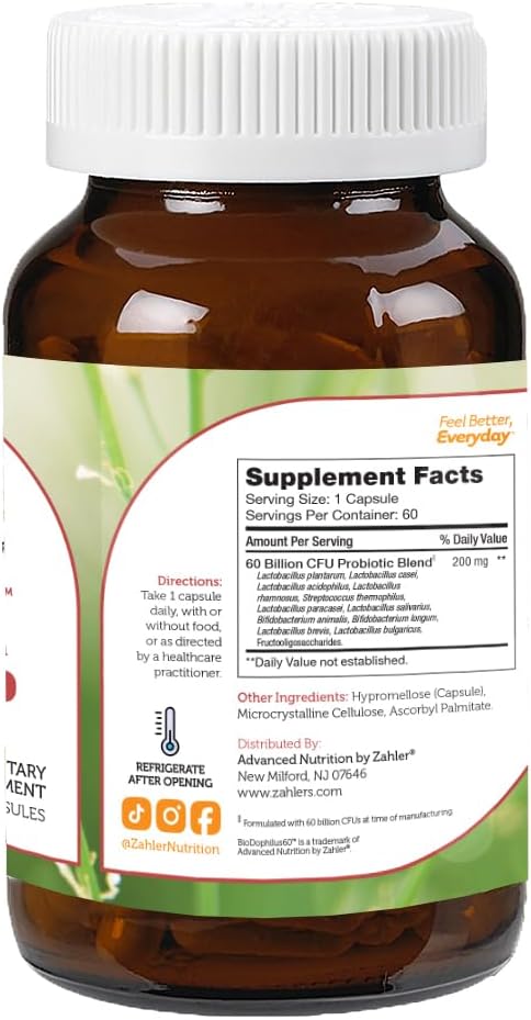 Zahler BioDophilus High Potency Probiotic Formula 60 Billion 60 Capsules