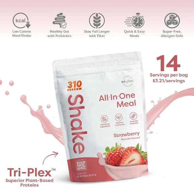 310 Nutrition Meal Replacement Shake – Superfood Blend, Low Carb, Keto & Paleo Friendly, Gluten-Free – Natural Sweeteners, 26 Essential Vitamins & Minerals - Strawberry, 14 Servings