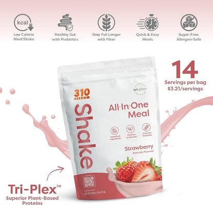 310 Nutrition Meal Replacement Shake – Superfood Blend, Low Carb, Keto & Paleo Friendly, Gluten-Free – Natural Sweeteners, 26 Essential Vitamins & Minerals - Strawberry, 14 Servings