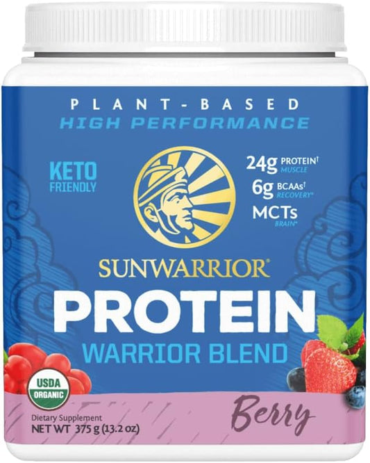Vegan Protein Powder with BCAA | Organic Hemp Seed Protein Gluten Free Non-GMO Dairy Free Soy Sugar Free Low Carb Plant Based Protein Powder | Berry 15 SRV 375 G | Warrior Blend by Sunwarrior