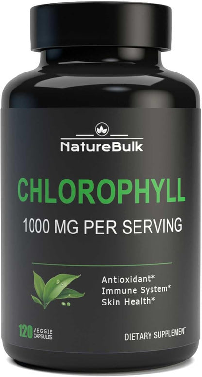 Chlorophyll Capsules 1000mg - 100% Natural Potency Concentration for Women & Men, Gut Health, Skin Support - Natural Energy Booster, 120 Capsules