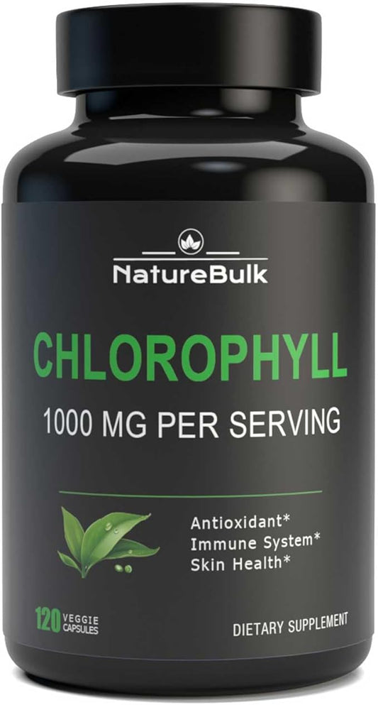 Chlorophyll Capsules 1000mg - 100% Natural Potency Concentration for Women & Men, Gut Health, Skin Support - Natural Energy Booster, 120 Capsules