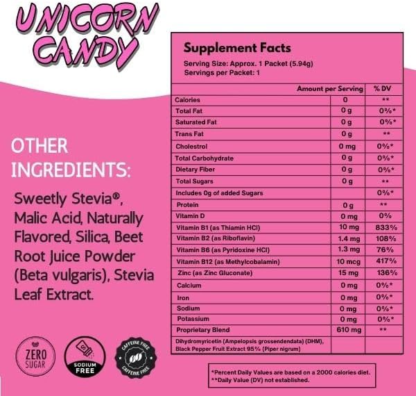 After Alcohol Aid Wellness Vitamins I Restore Better Mornings I Dihydromyricetin DHM & B Vitamins Complex I Antioxidants Supplement and Liver Support I 5 Powder Stick Drink Packets I Unicorn Candy