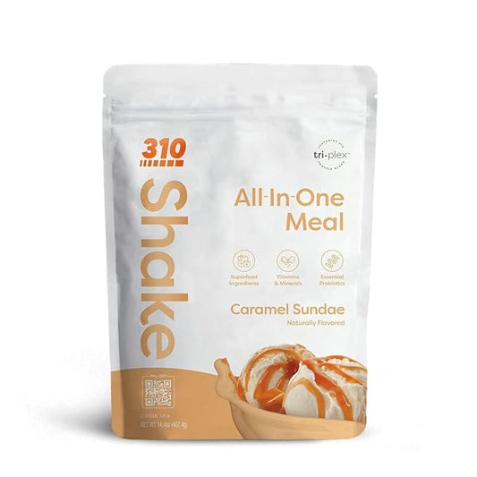 310 Nutrition - All In One Meal Replacement Shake - Superfood Blend with Fiber - Natural Sweeteners - Low Carb Shake, Keto & Paleo Friendly (Caramel Sundae, 14 Servings)