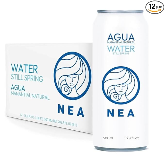 NEA Natural Spring Water - Pure Canned Water from the Austrian Alps - Refreshing Mineral Drinking Water - Naturally Filtered Mountain Spring Water in 16.9oz Can - Plastic-Free Boxed Water 12 Pack.